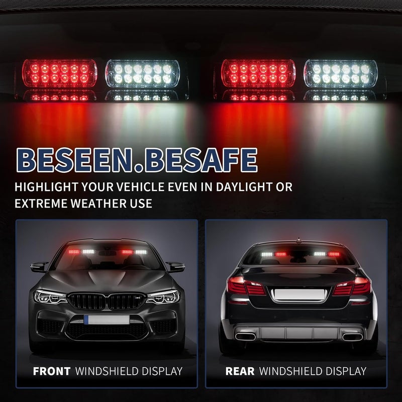 Tiannor Emergency Dash Strobe Lights,Red White Safety Flashing Warning Hazard Windshield Visor Light Bars,Traffic Advisor Light Bar for Volunteer Firefighter Vehicles, Trucks Cars(2x9 inch, 48LEDs) - Image 5